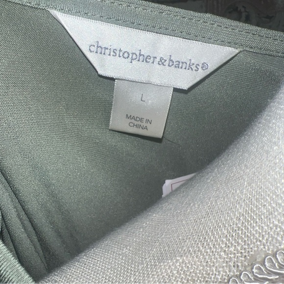Christopher & Banks Blouse Womens Size Large 3/4 Sleeve Green Polyester Elastine - Picture 6 of 10